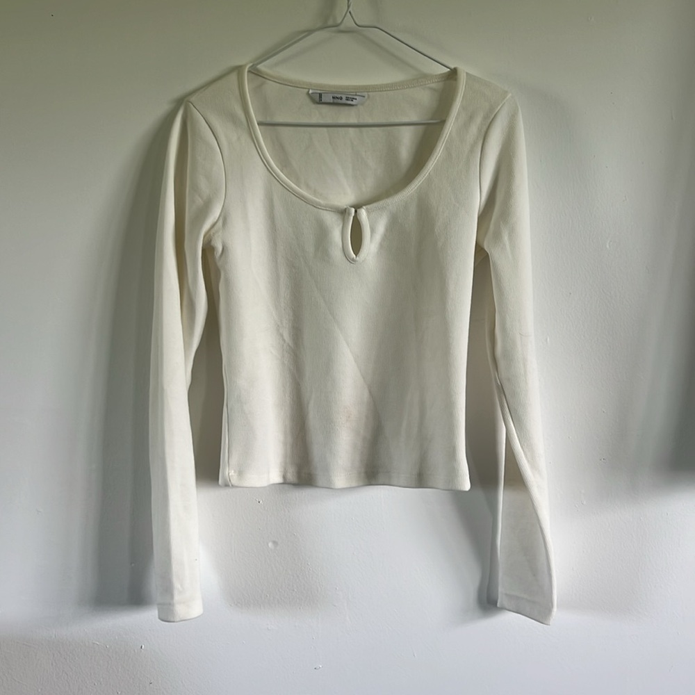Mango white Fitted V-neck Cut Out Ribbed Top